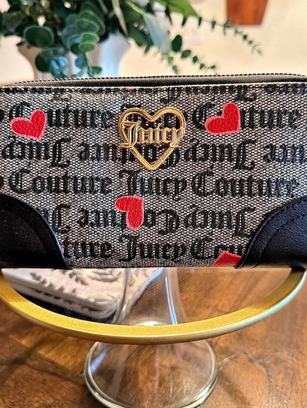 Juicy Couture Heart Monogram Zip Around Wallet Black & Red